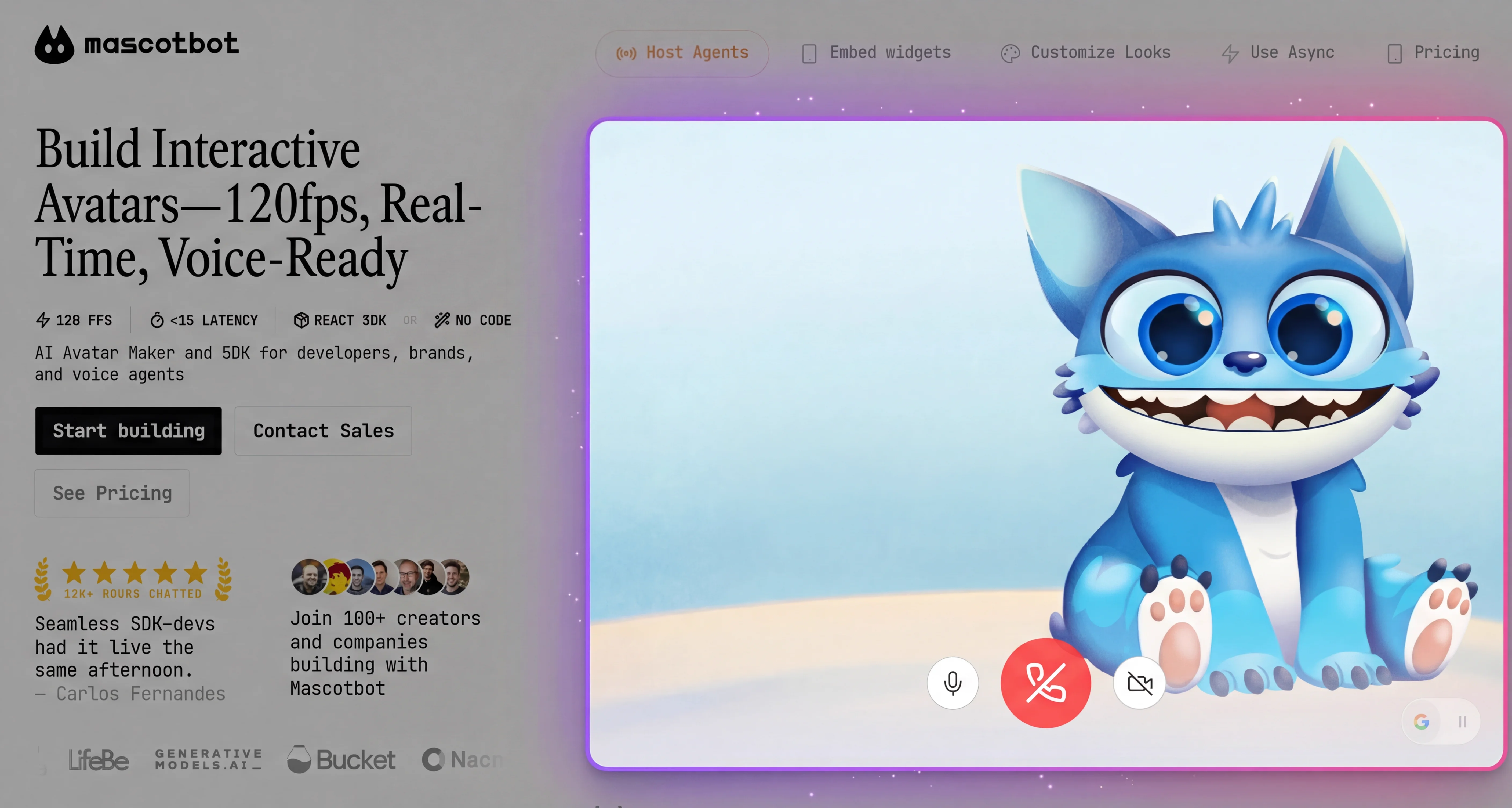 Working lip sync demo showing 2D character speaking in browser with React and MascotBot SDK
